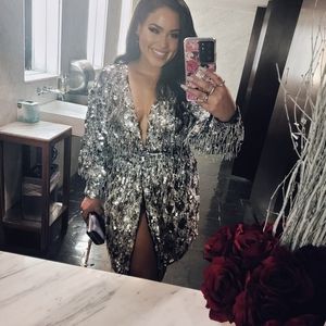 Asos Edition Silver Metallic Sequins Mini Dress